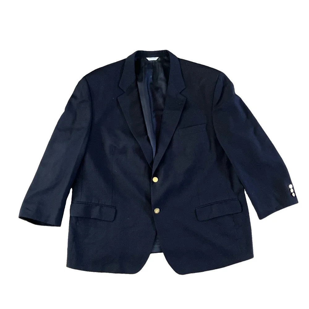 Joseph & Feiss Navy Blue Wool Blazer Gold Crest Buttons Made In Canada 48 Short